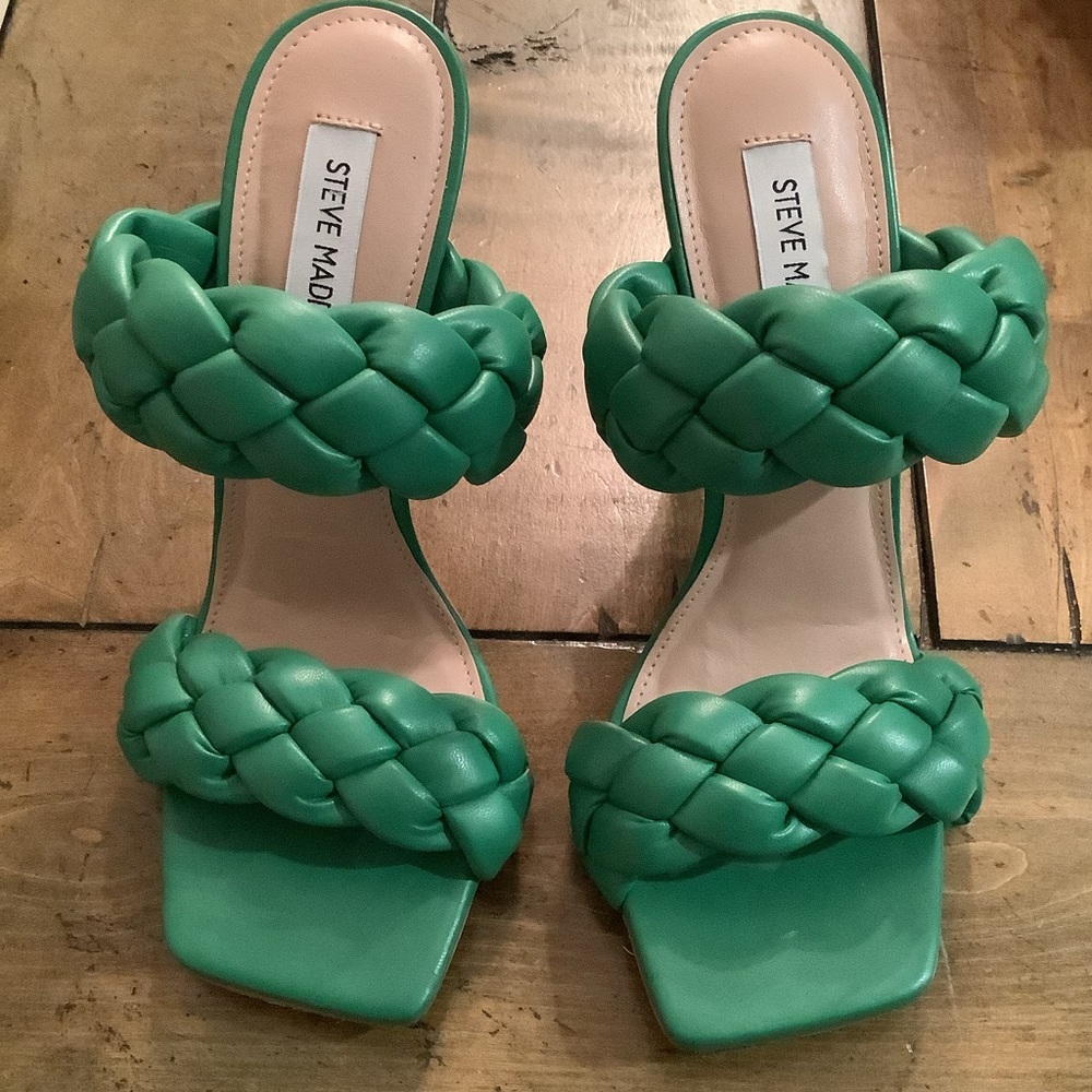 ☀️4xhp☀️Steve Madden Kelly Green double braided stiletto sandal, 8.5, MAKE OFFER - Picture 6 of 7